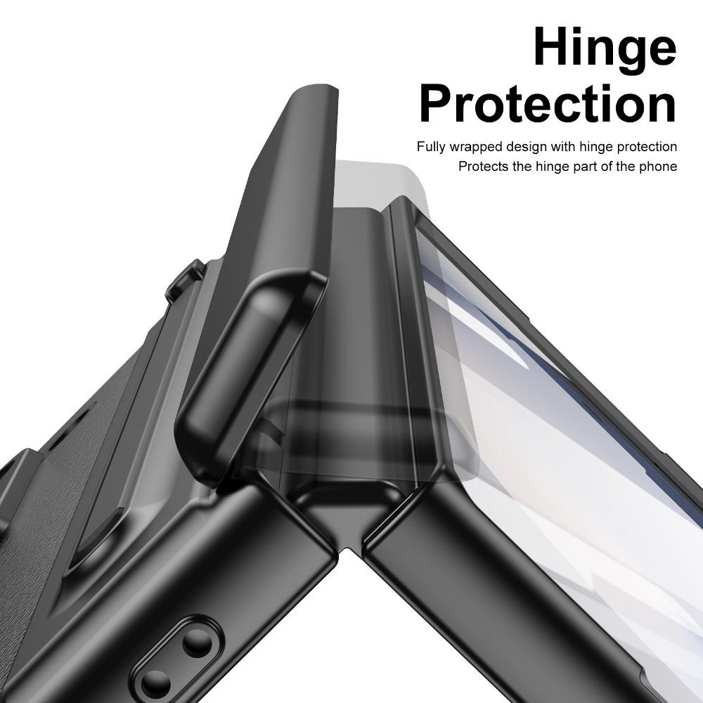 Leather Glass Film Pen Slot with Pen Phone Case for Samsung Galaxy Z Fold 6 5 4 3 Fold6 Fold5 Hinge Protection Shockproof Cover