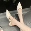 Baotou Half Slippers Women's New Summer Wear Pearl Fashion Thick Heel Small Size Sandals