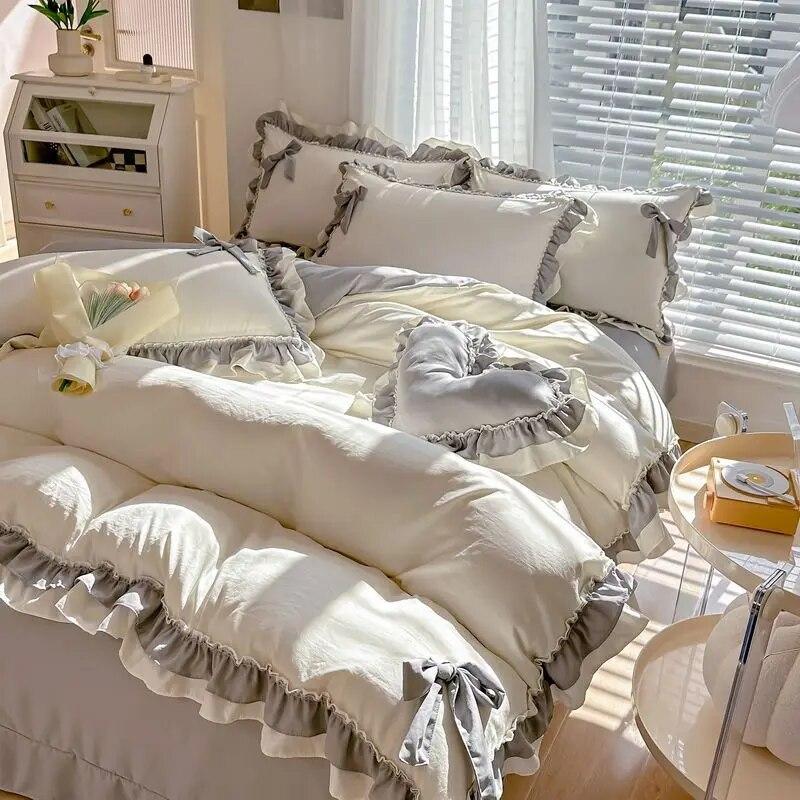Универсальное постельное белье из чистого хлопка на четыре сезона, стиль принцессы, домашняя высококачественная простыня, пододеяльник, наволочка, комплект из 4 предметов