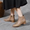 Short Boots Women's 2025 Autumn and Winter New Pointed Low-heeled Cotton Boots Simple Temperament Fashion Boots Leather Boots Cowhide Women's Ankle B