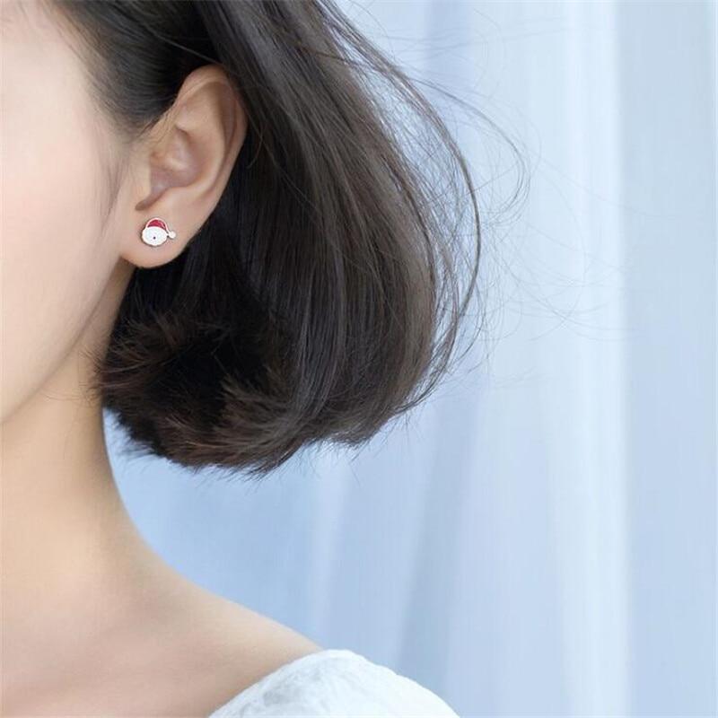 Новое поступление асимметричные индивидуальные модные серебряные ювелирные изделия 925 пробы Санта-Клаус олень рождественский подарок женские серьги-гвоздики E188