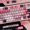 MAIMOOO Black Pink Cat Keycap Mao/Cherry Pbt Side Carving Cute Keycap 130Keys 7U Split Space Layout Black Pink Checkered Keycaps