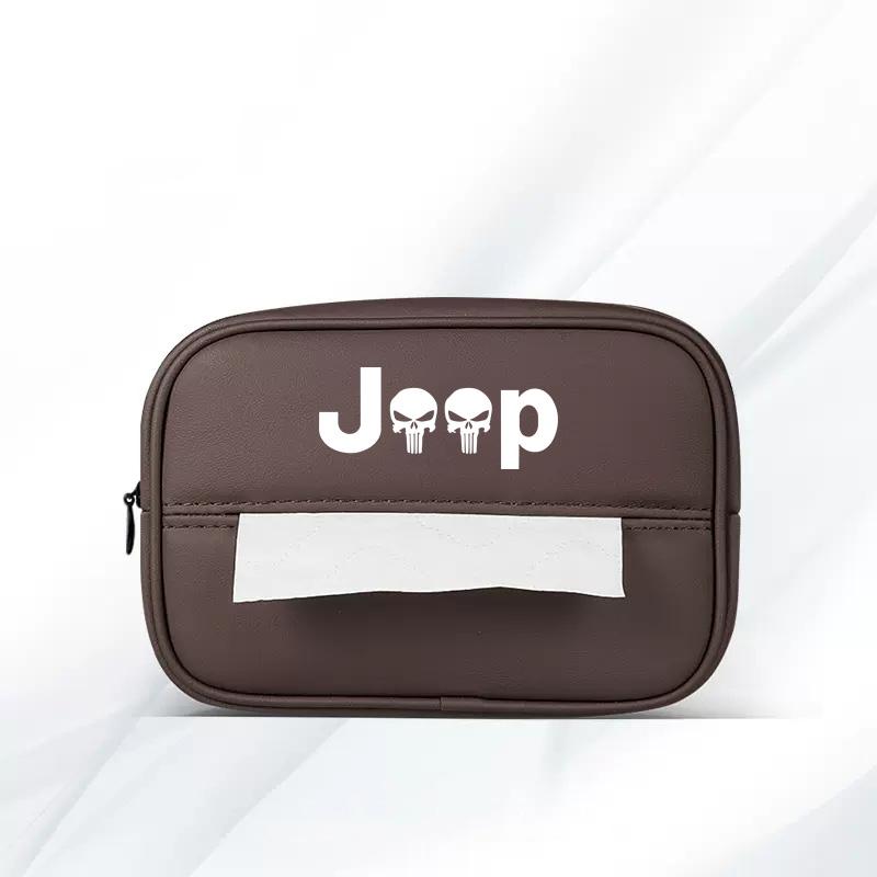 AIY5 PU Leather Car Tissue Box Armrest Paper Towel Storage Bag For Jeep Grand Cherokee Wrangler JK Gladiator Compass Renegade Patriot