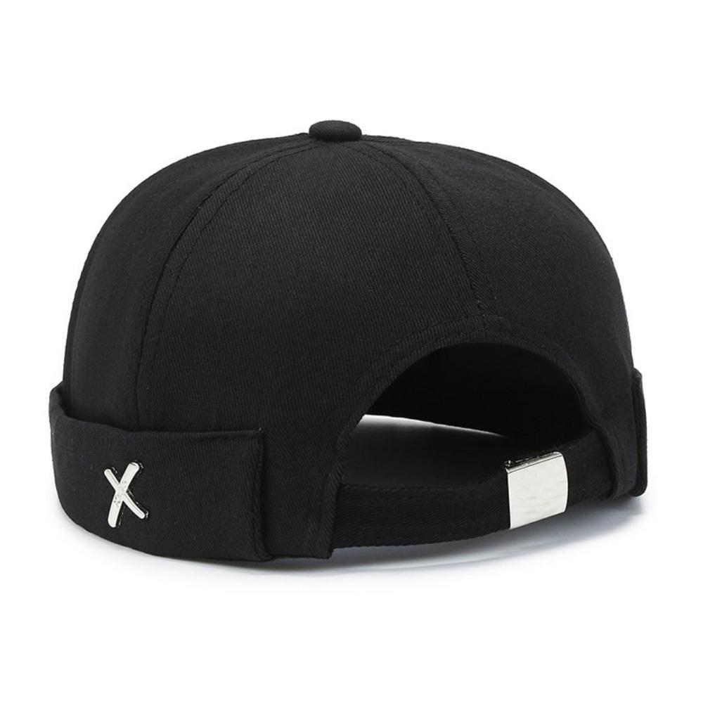 Hip Hop Dome Melon Cap Metal X Logo Brimless Skullies Cap Fashion Docker Cap  Outdoor