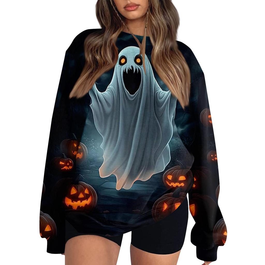 Женский модный повседневный свитшот с длинным рукавом и принтом на Хэллоуин