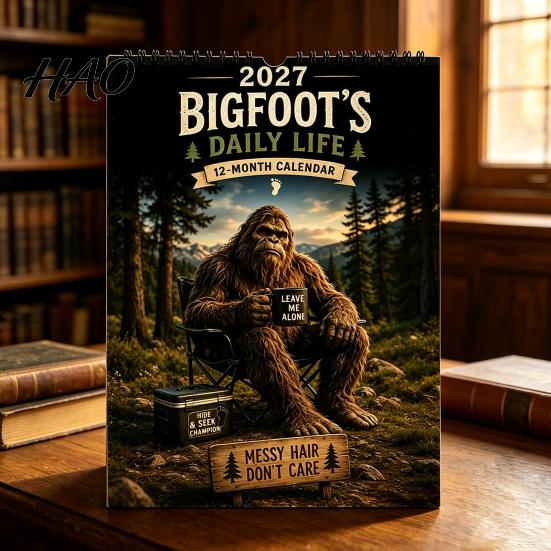 Creative Home Wall Art Sasquatch Daily Life Calendar 2027, Monthly Planner with Humorous Wilderness Illustrations for Office Desk Accessories