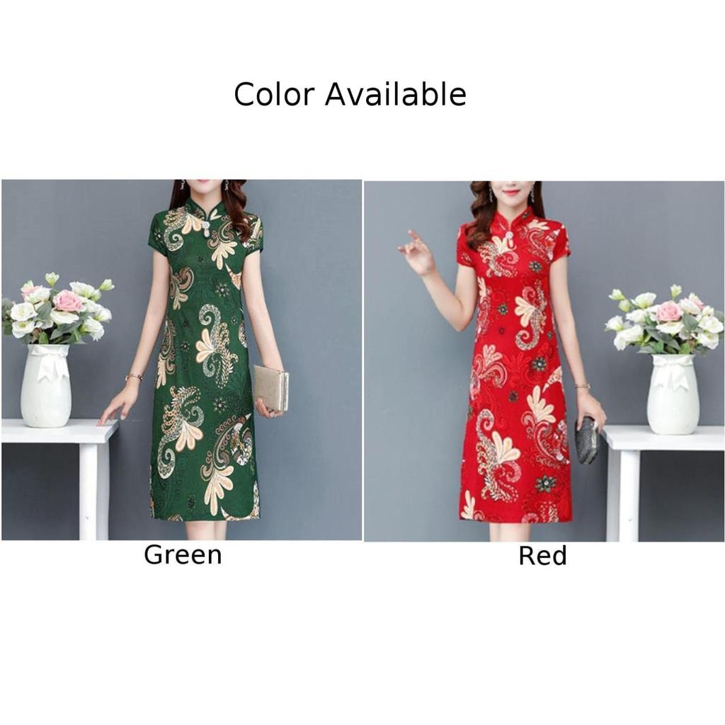 Китайское Ципао Длинное платье Китайский стиль Цветочный принт M-5XL