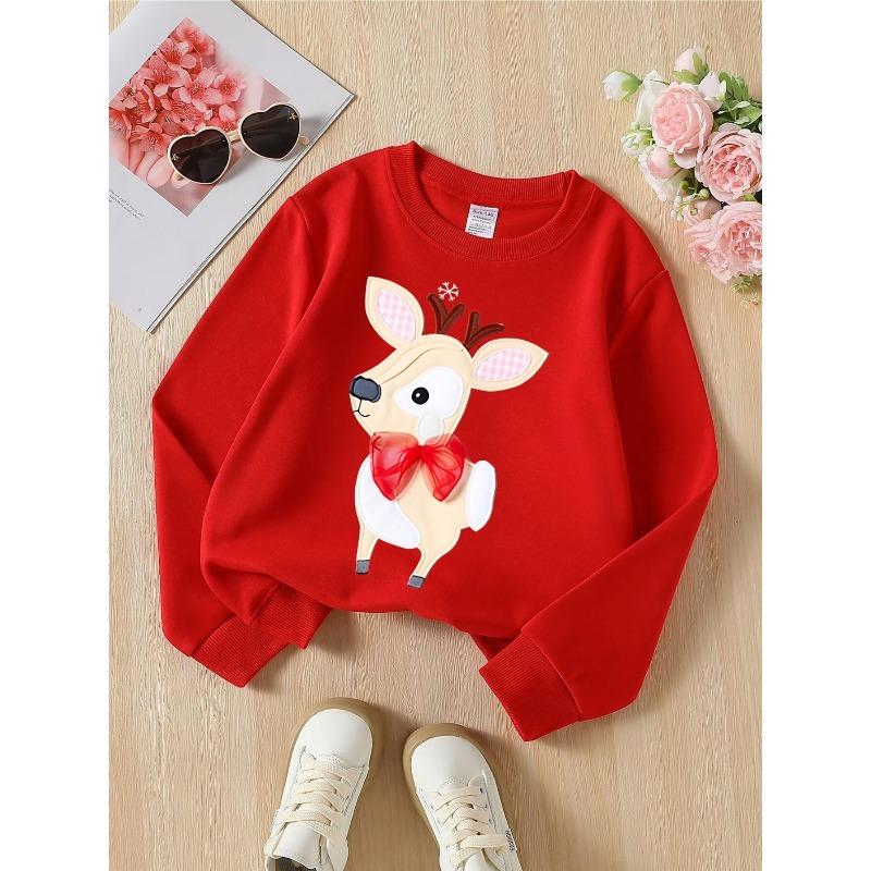 Crewneck Sweatshirt for Girls Featuring an Adorable Deer with a Red Bow And Antlers. It'S Machine Washable