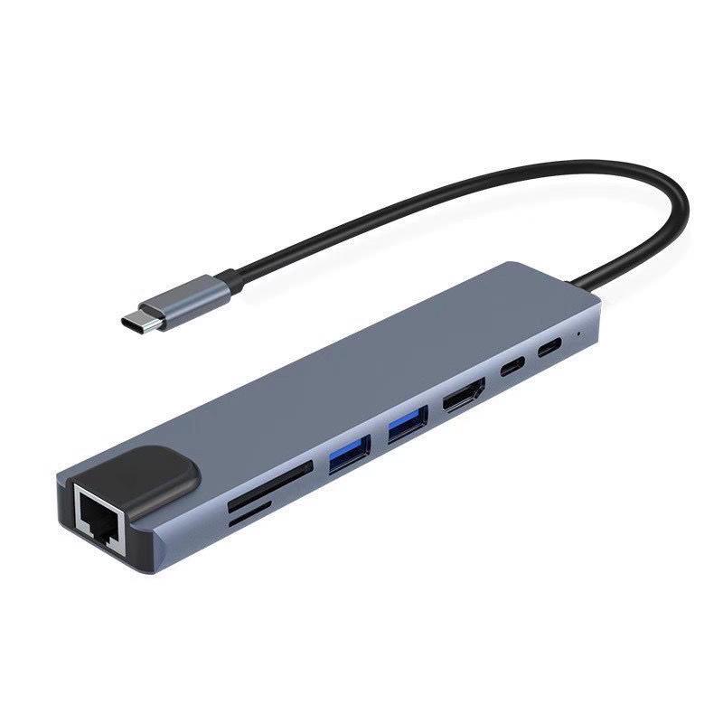 Док-станция 8-в-1: Совместим с ноутбуками Apple, USB-хабом, сетевым портом, кардридером и расширением Type-C.