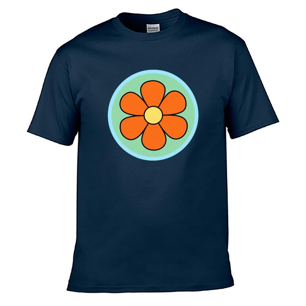 Retro Groovy Orange Flower Circle shortsleeved Tshirt