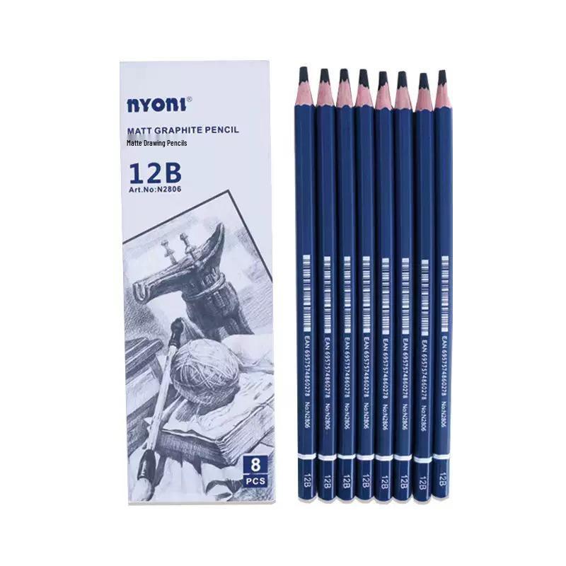 Матовые зеленые карандаши для эскизов из бамбука Neoni - 12B/2B Неотражающие для студентов-художников и экзаменов
