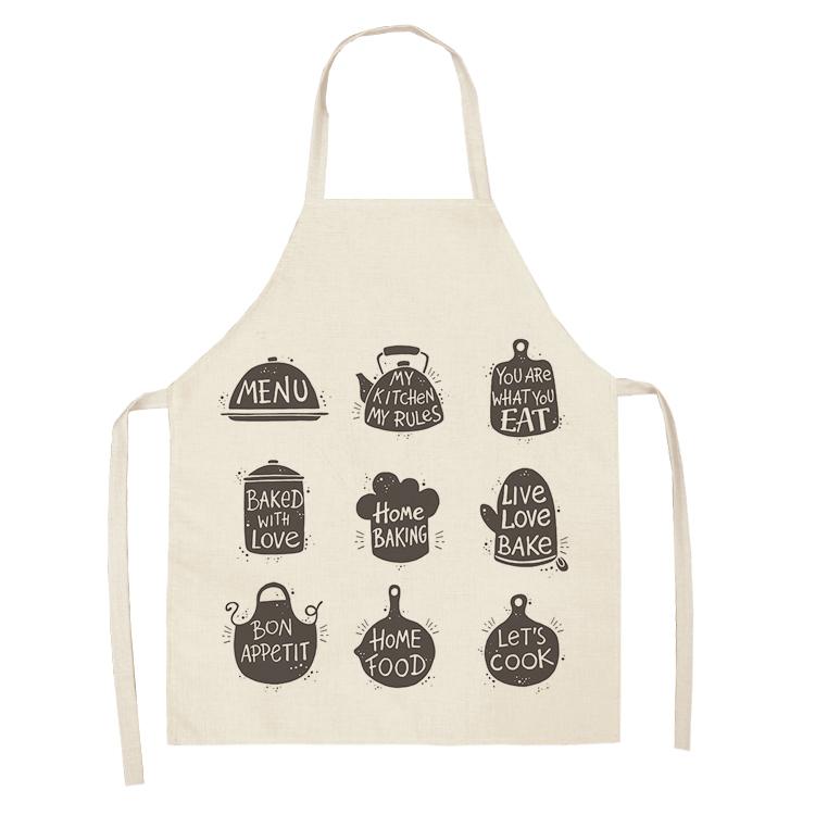 Letter Alphabet Kitchen Apron For Women Linen Bibs Household Cleaning Pinafore Cooking Apron 68*55cm Waist Baking Barista Aprons