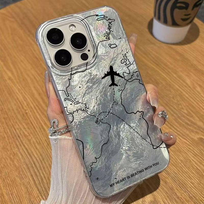 Airplane Map Printed Transparent Hard Phone Case For Apple Iphone Series