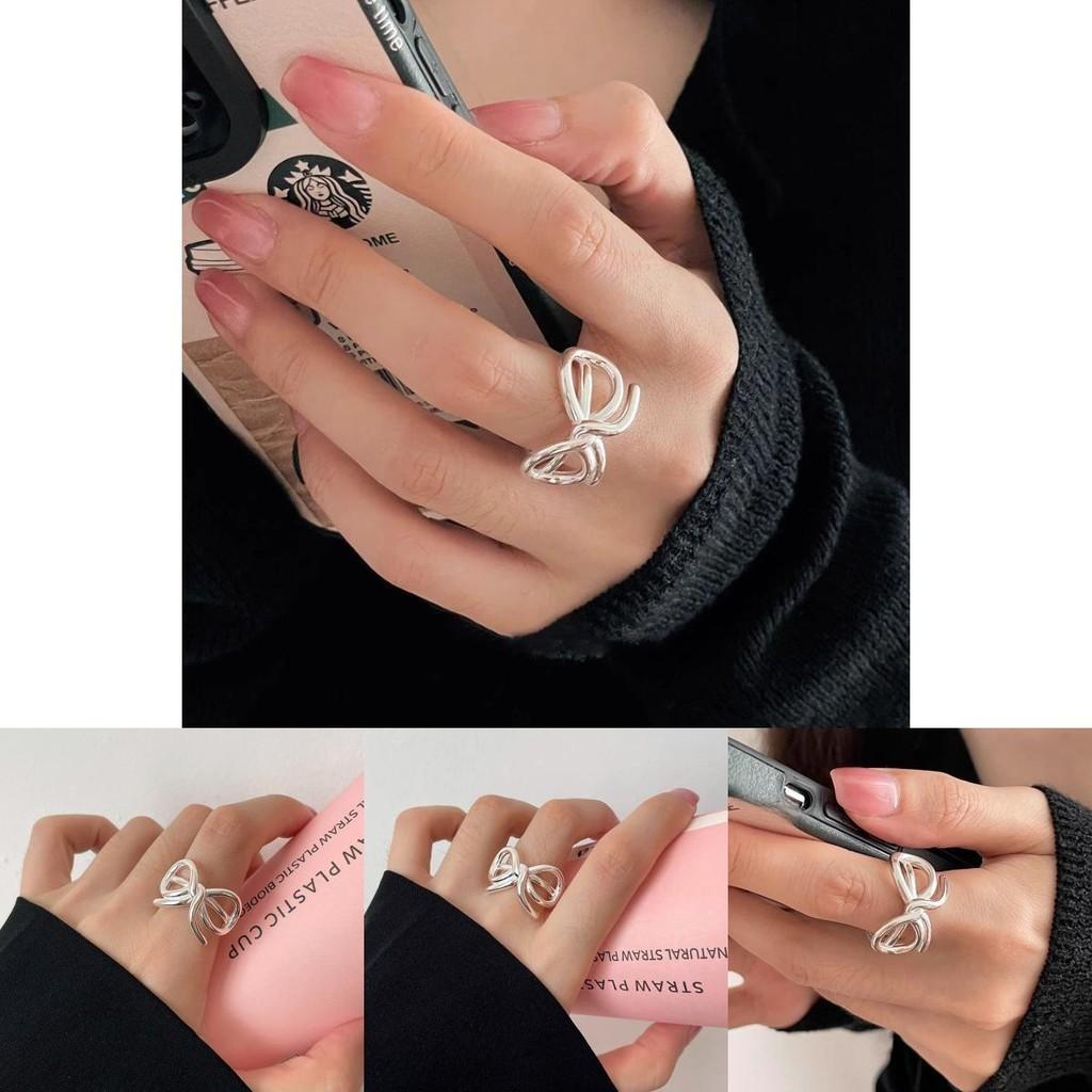 Элегантное открытое регулируемое медное кольцо-бант для женщин с уникальным геометрическим дизайном