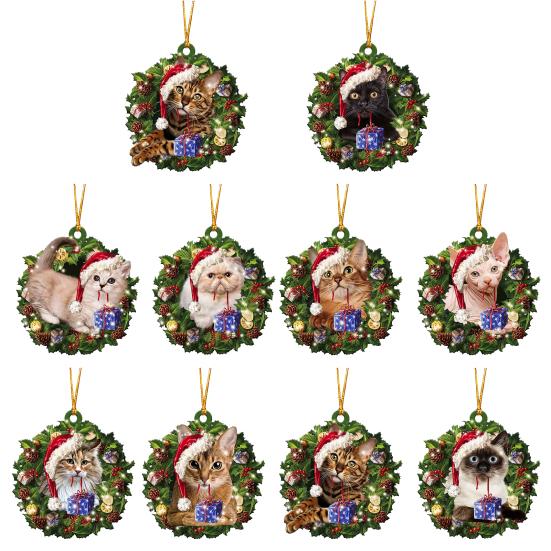 Рождественский мультяшный кот, автомобильное зеркало, подвесное украшение, акриловое многоразовое украшение заднего вида, мультяшный рождественский елочный орнамент, кулон