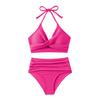 Комплект из 2 предметов: летний комплект бикини, бюстгальтер с лямками на шее и плиссировкой, плавки с высокой талией, однотонный купальник