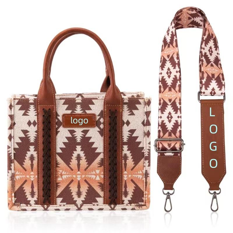 Bohemian Aztec Tote Bag for Women Western Cowboy Shoulder Bag Retro Fringe Woven Large Capacity Shopping Beach Travel Handbag