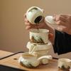 Retro light luxury Ru kiln Qingshan tea set with tea tray household teapot business gift souvenir