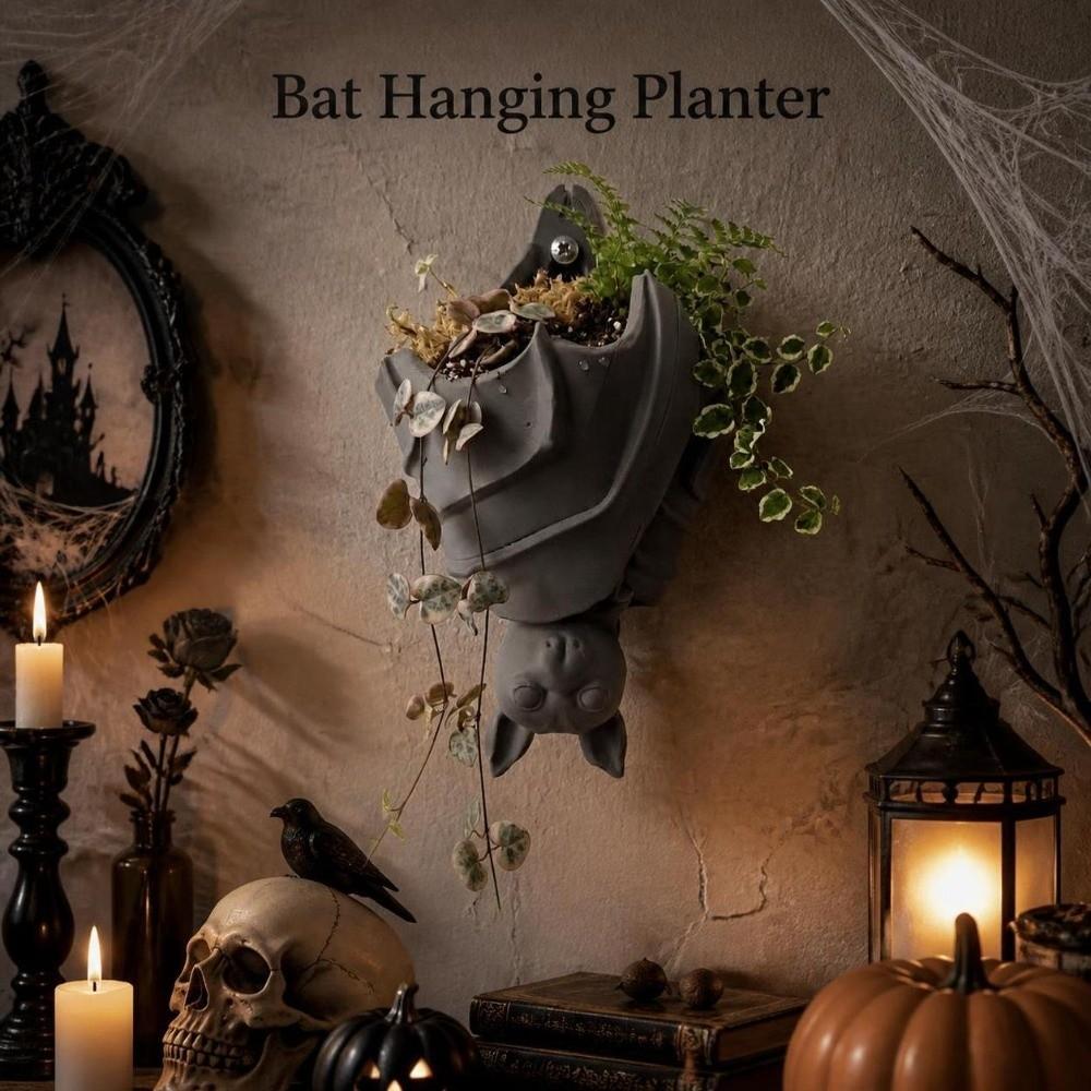 Gothic Style Bat Shaped Flower Pot Halloween Hanging Succulent Planter Flower Container Patio