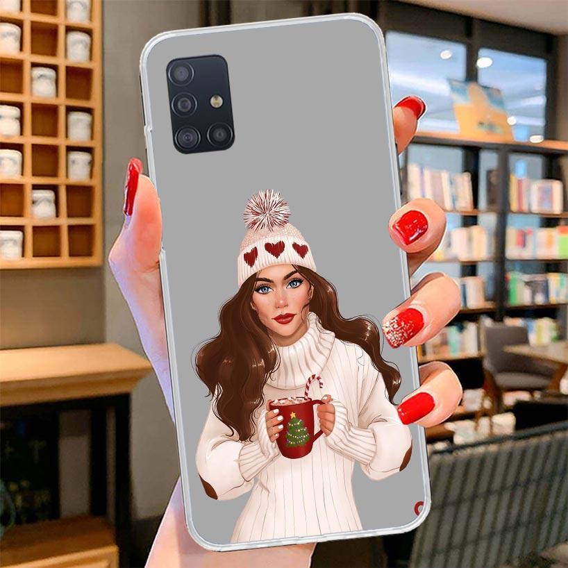 Рождественский Арт Девушки Кофе Чехол для Телефона Для Samsung Galaxy A12 A22 A32 A52 A72 A02S Чехол для Телефона Note 20 Ultra 10 S10 Plus A51