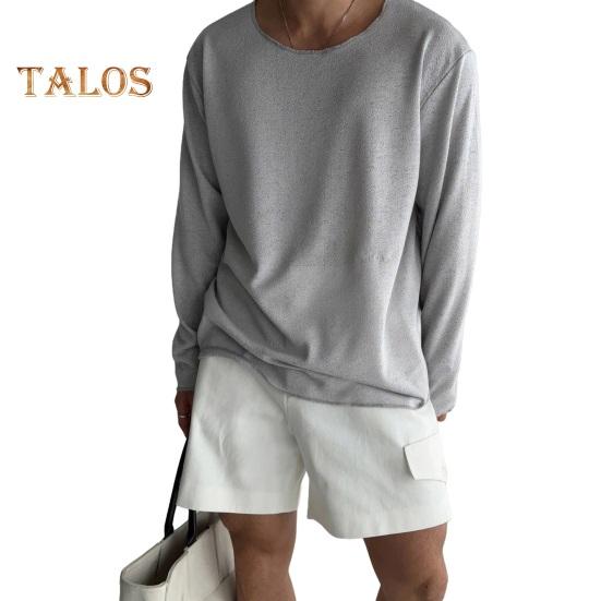 Весна Осень Мужской Топ Круглый вырез Длинные рукава Тонкий Ажурный Однотонный Свободный Пуловер Средней Длины Хип-Хоп Уличная Толстовка