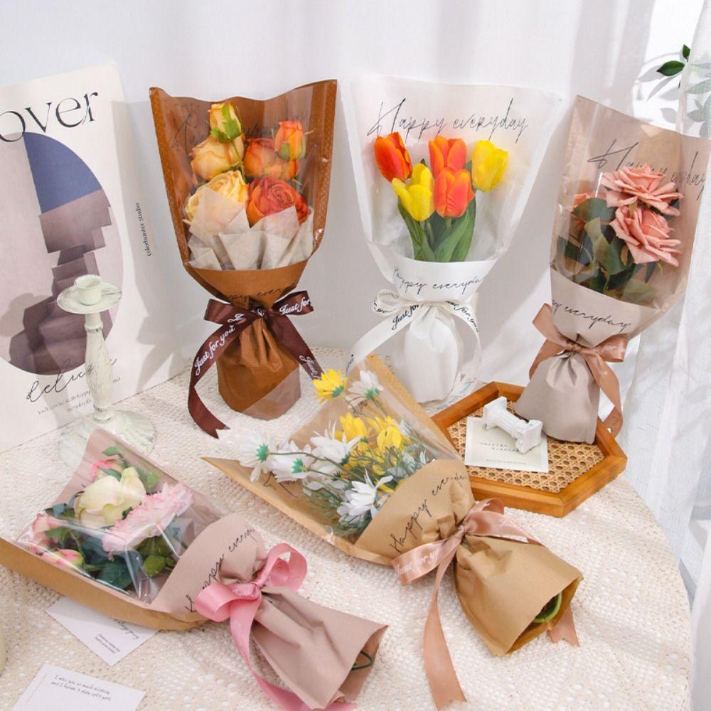 20pcs Pure Color Bouquet Packaging Bags Plastic Gift Bag Flower Packaging Bags Mother's Day