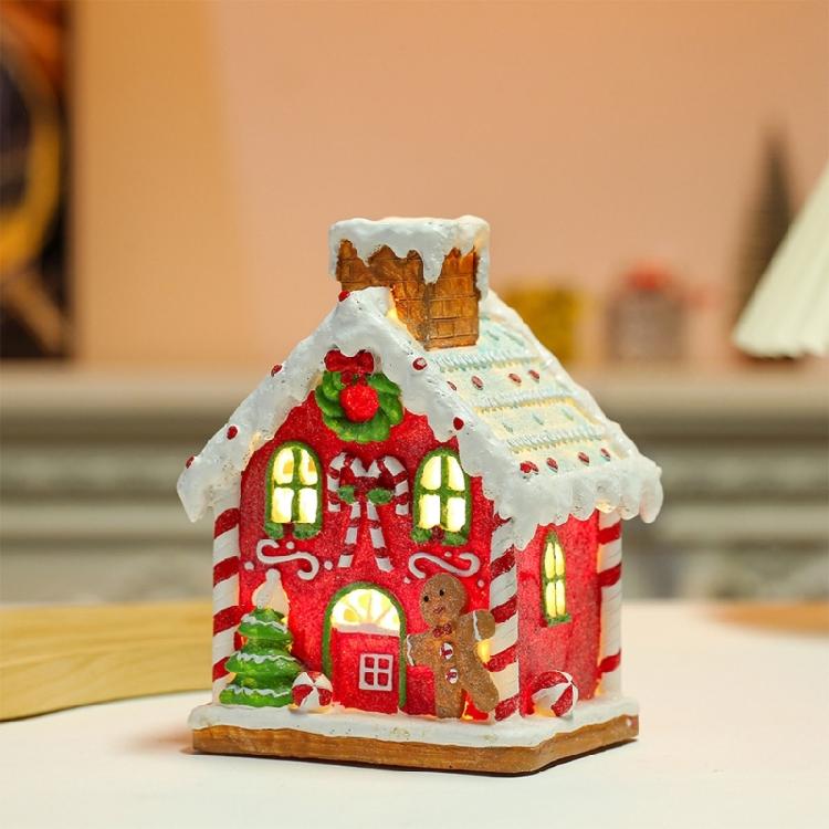 Christmas Decorations Glowing Music Box Cookie House Shaped Tabletop Ornament Decor Resin Crafts Holiday New Year Gifts