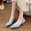 Comemore Shoes for Women Spring Autumn Low Heels Single Shoe Casual Solid Color Slip On Pumps Soft Leather Cat Heel Women's Shoe