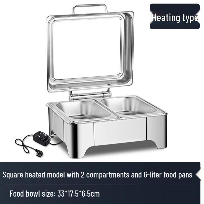 Stainless Steel Electric & Alcohol Buffet Warming Stove with Hydraulic Flip-Top