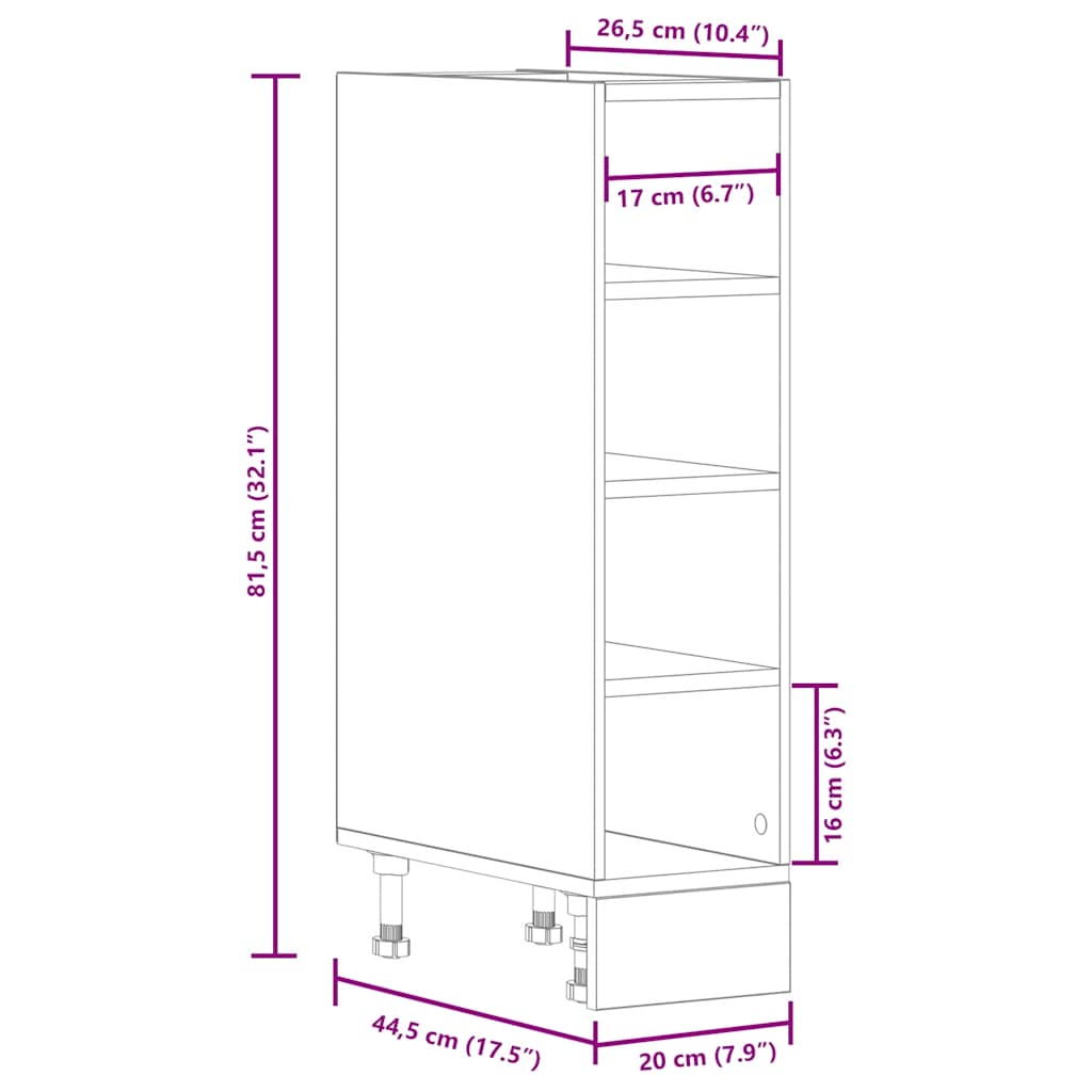 Riga Under Cabinet in Concrete Grey 20 x 44.5 x 81.5 cm Particleboard
