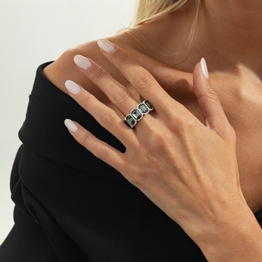 Salircon 2026 New Square Grey Crystal Open Rings Women‘s Trendy Adjustable Finger Rings Couple Charm Jewelry Accessories Gifts