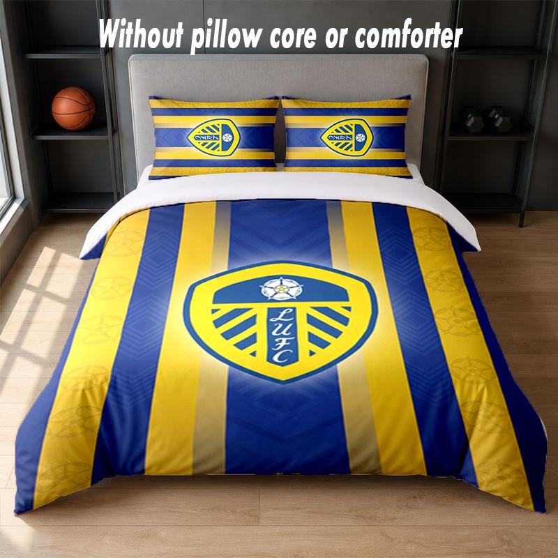 Leeds United Design Bed Bedding Set 1 Duvet Cover + 2 Pillowcases Soft Breathable Household Bed Linens