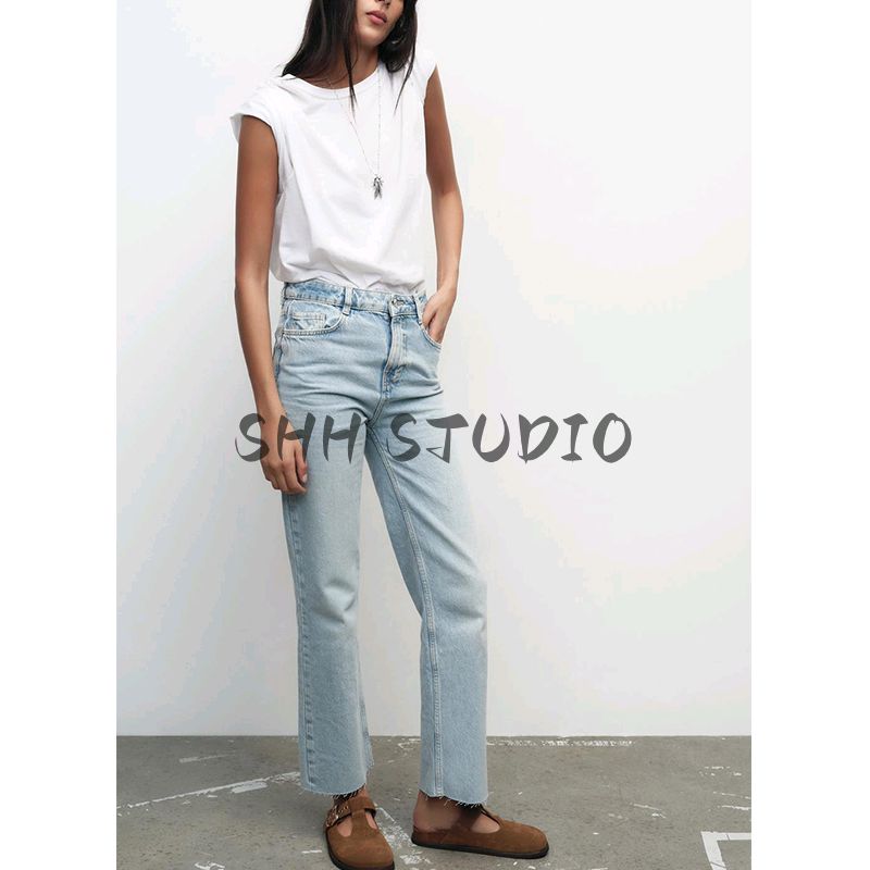 Spring New Women's Clothing Metal Button Decoration Multi-Color Selection Straight High Waist Casual Denim 6164059