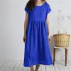 Medium Length Skirt, Round Neck, Short Sleeved Solid Color, Loose Casual Cotton and Linen Dress for Women