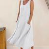 Women Summer Dresss O Neck A-line Loose Hem Sleeveless Pockets Soft Breathable Casual Mid-calf Length Sundress Daily Midi Dress