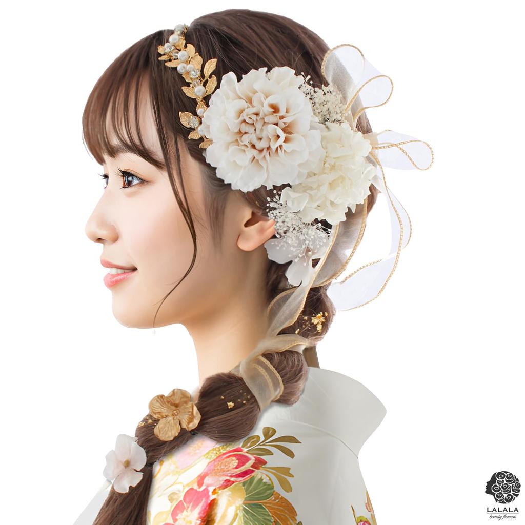 [LALALA beauty flowers] Gorgeous hair accessory perfect for coming-of-age ceremonies and graduations (beige) 2600LL