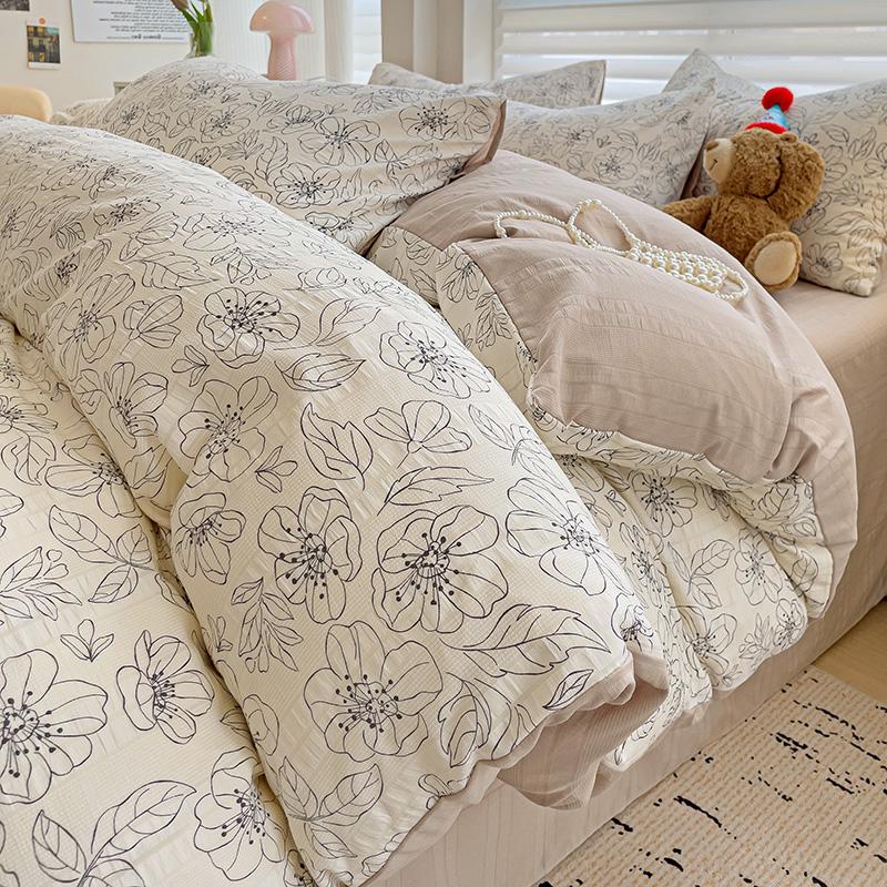 Комплект постельного белья с цветами и наволочкой, простыня, односпальная кровать, комплект постельного белья из стираного хлопка, пододеяльник, двуспальная кровать размера Queen/King