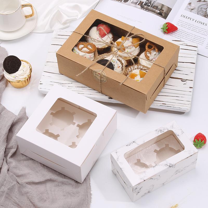 Cupcake Boxes with Inserts Cake Boxes with Clear Window Cake Holder Cupcake Carrier 2/4/6 Holes Muffin Boxes for Holidays