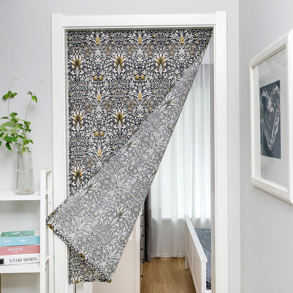 Door Curtain Green Pine Branch Printing Pastoral Hanging Curtain Fabric Feng Shui Curtain Bathroom Half Curtain Does Not Contain Rod