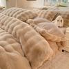4pcs Grey Rabbit Fur Bedding Set Thick Milk Plush Winter Duvet Cover Warm Bed Sheets, Queen Size Four Piece Set  Bedroom Decor