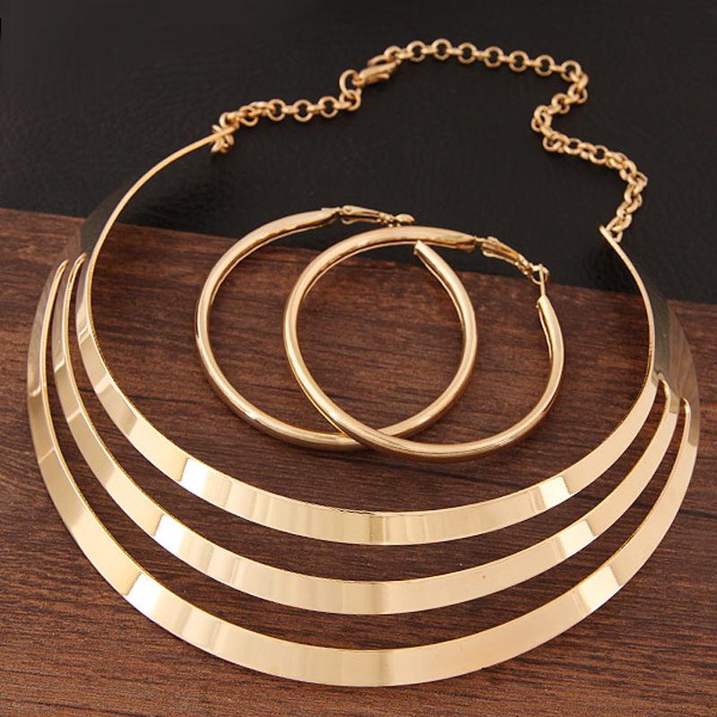 European and American fashion, metal texture exaggerated punk street shot hipster unique fashion women's collar, necklace earring set