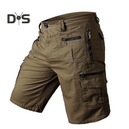 Men Cropped Pants with Multi-Pockets Design Mid-rise Button Zipper Fly Straight Leg Solid Color Cargo Shorts