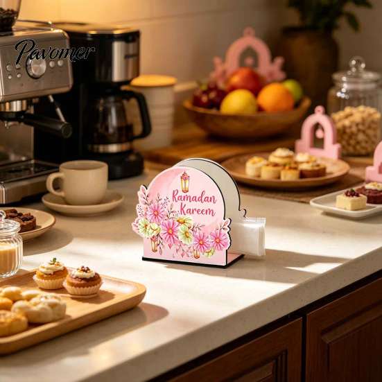 Festival Table Accessories Wooden Napkin Holder, Ramadan-themed Paper Towel Dispenser, Crescent Mosque Elegant Pattern Holder Decorative Tissue