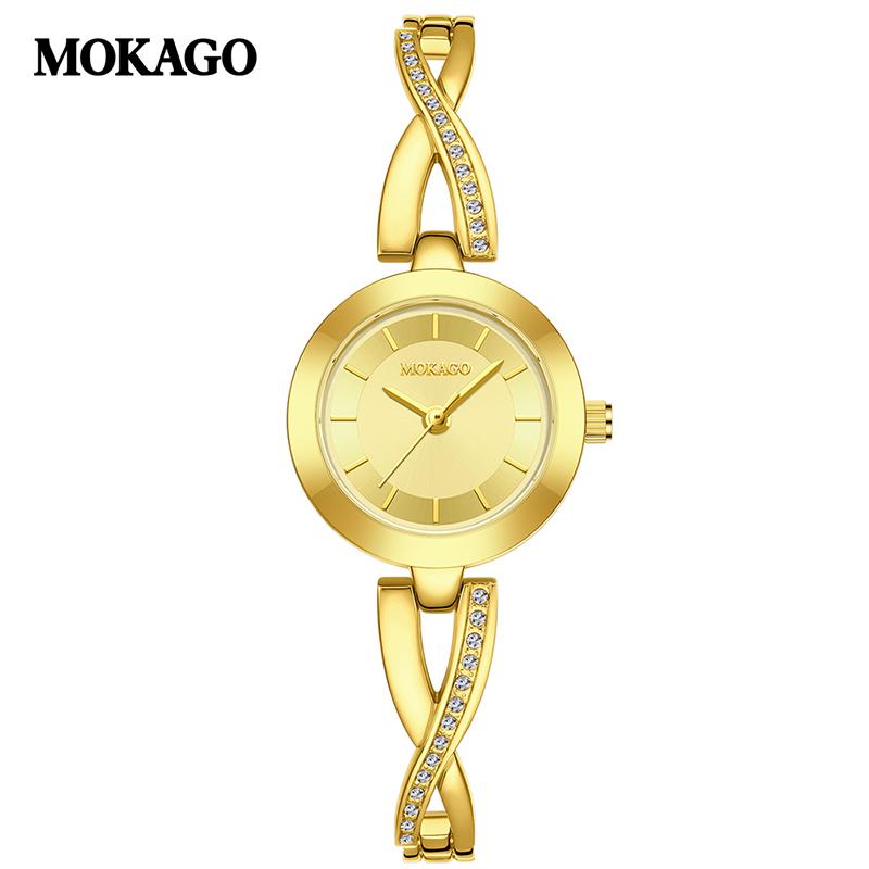 MOKAGO 8707 Women's Quartz Watches Elegant Bracelet Rhinestone Fashion Small Dial Ladies Simple Wristwatch Gifts Reloj Mujer