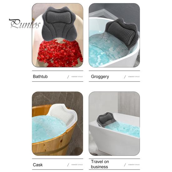 Подушка для ванны с 6 противоскользящими присосками, подголовник для ванны с сетчатой тканью 4D Air Mesh, подушка для поддержки шеи и спины, расслабляющие аксессуары для ванны