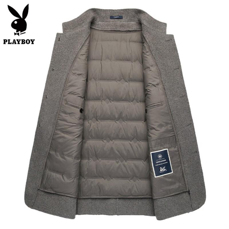 PLAYBOY Мужское пальто со стоячим воротником и подкладкой из гусиного пуха, смешанное с шерстью