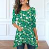Women Spring O Neck Clover Print Tops Fashion Long-sleeved Irregular Hem T-shirt Tops