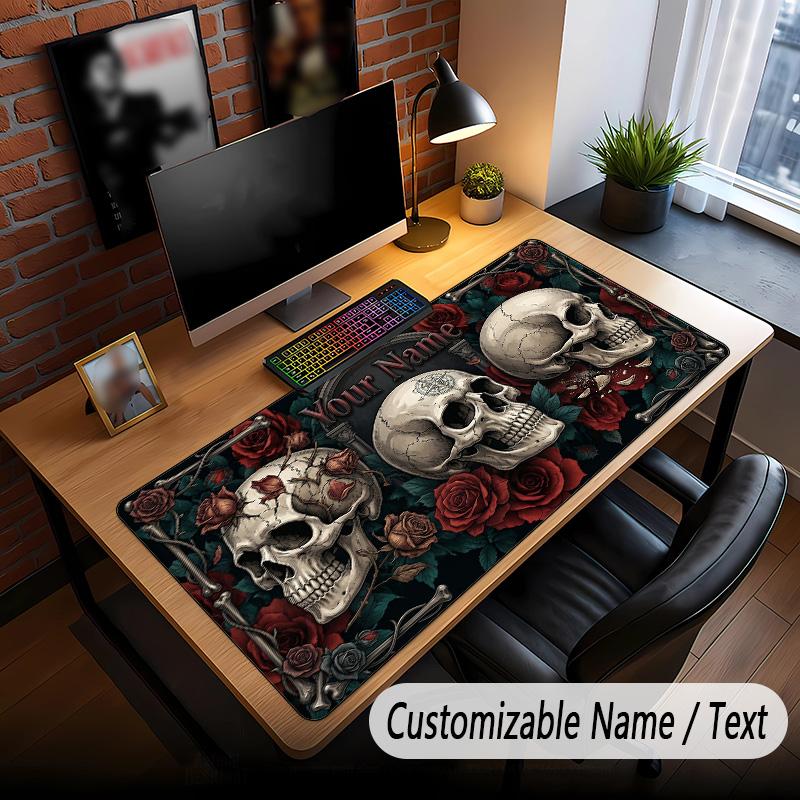 Skull Gothic Theme Custom Mouse Pad Personalized With Name Text Customized Desk Mat For Office Home Decor