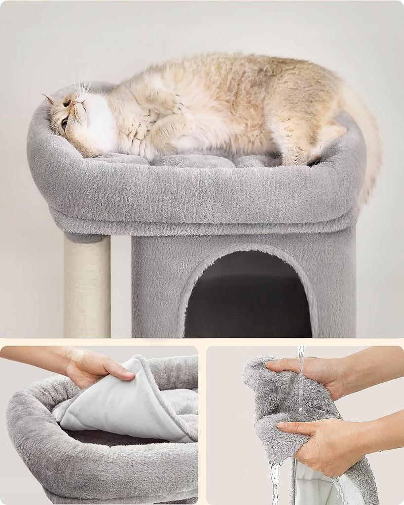 Feandrea Low Cat Scratching Post with House and Large Platform, Light Gray + Ball