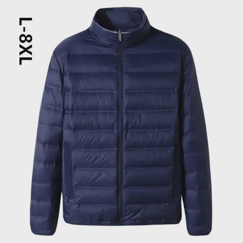 Men's Plus Size Light Down Cotton Jacket - Stand Collar, Autumn/Winter, Casual Fit